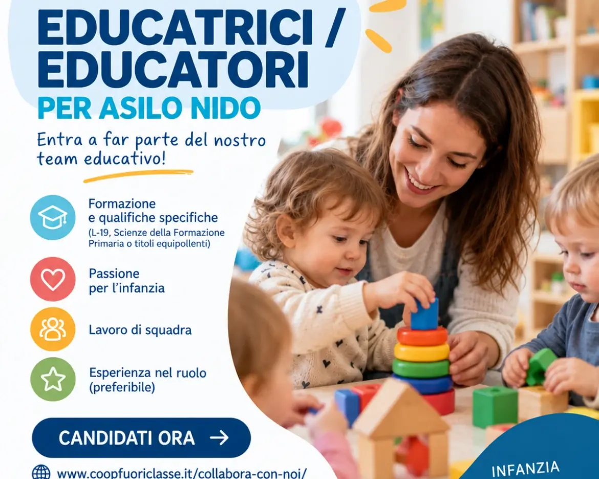 Volantino di ricerca personale della Cooperativa Fuoriclasse: educatrici ed educatori per Asilo Nido